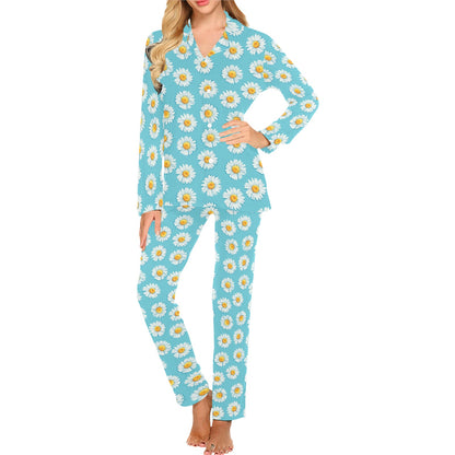 Daisy Pattern Print Design DS03 Women's Long Pajama Set