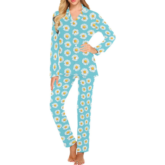 Daisy Pattern Print Design DS03 Women's Long Pajama Set