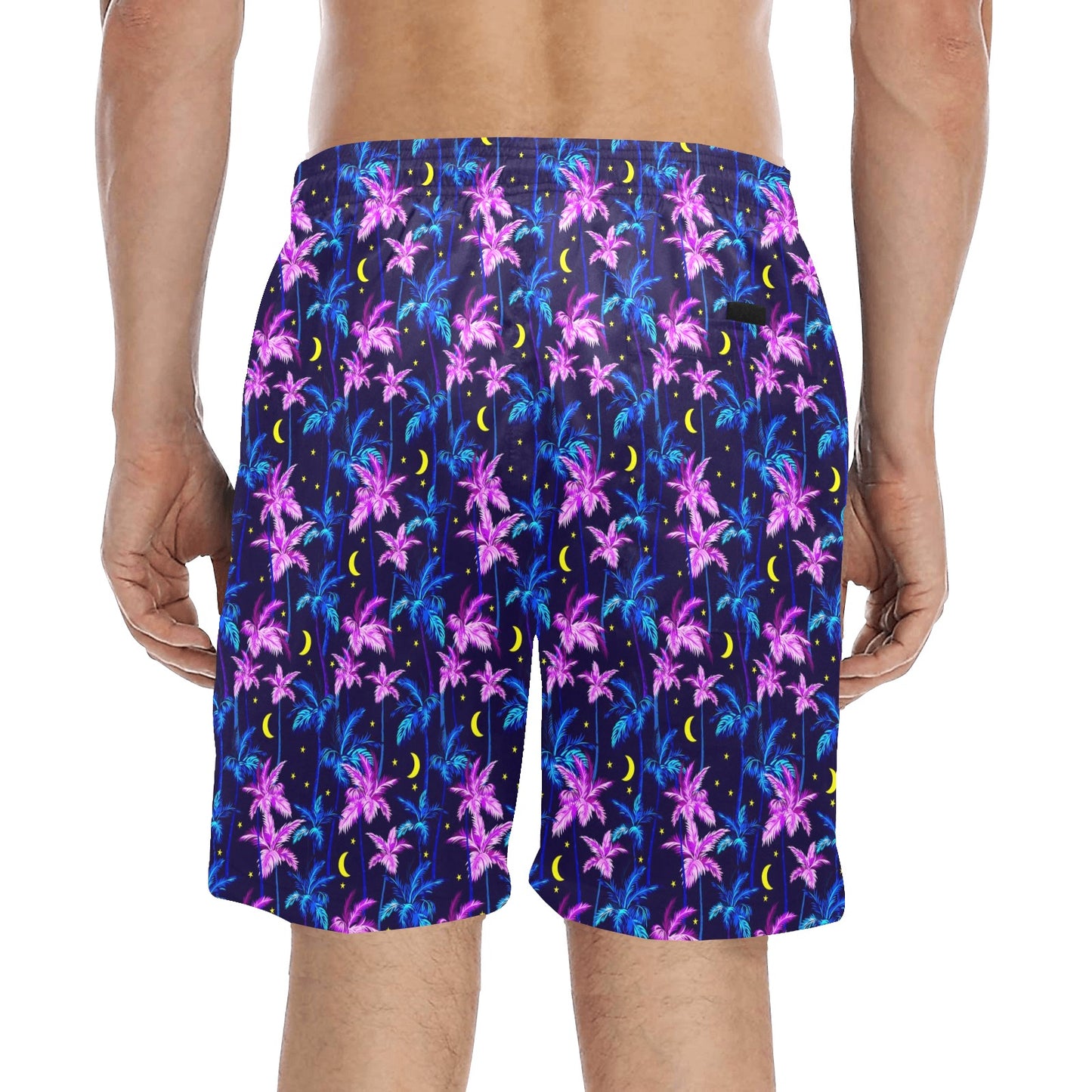 Palm Tree Night Scene Design Print Men's Swim Trunks Beach Shorts