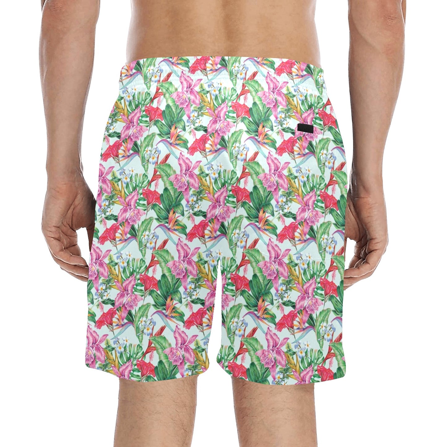 Tropical Flower Print Design LKS304 Men's Swim Trunks Beach Shorts