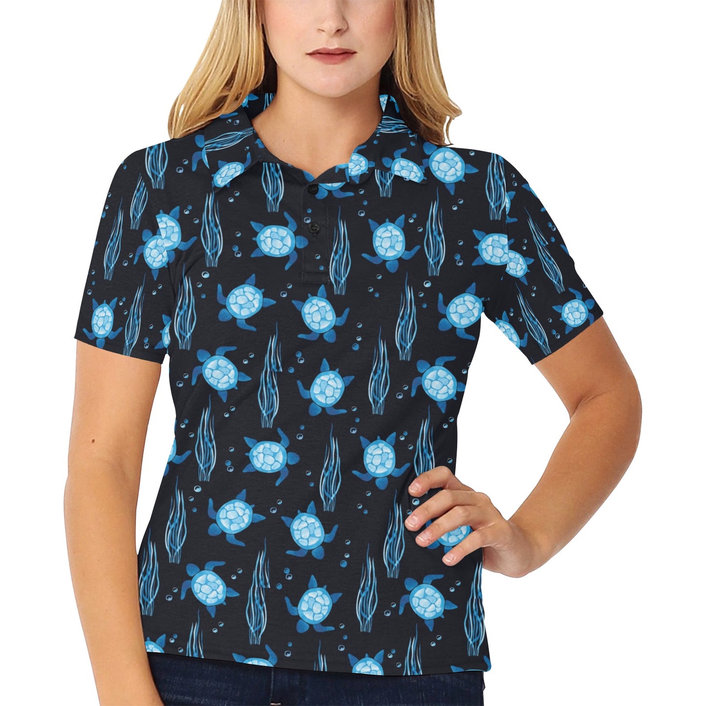 Sea Turtle Print Design LKS3013 Women's Polo Shirt