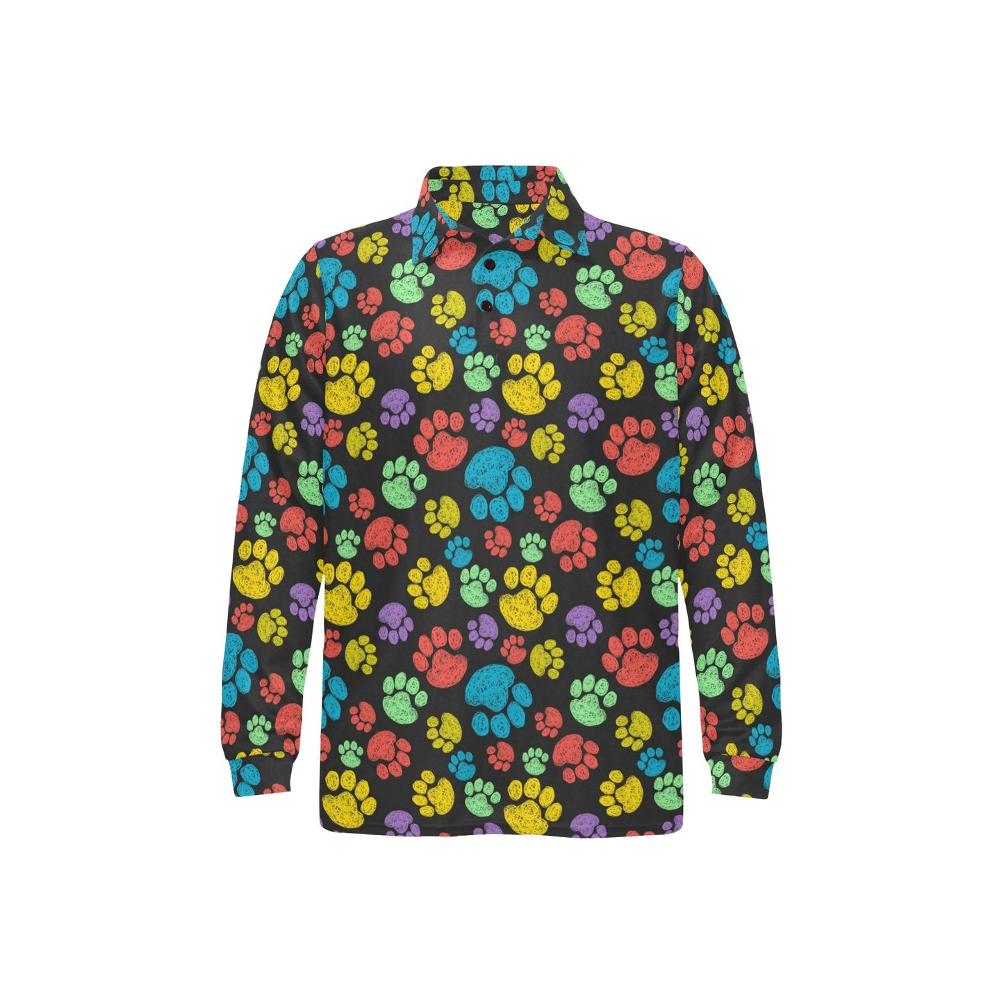 Paw Colorful Print Long Sleeve Polo Shirt For Men's