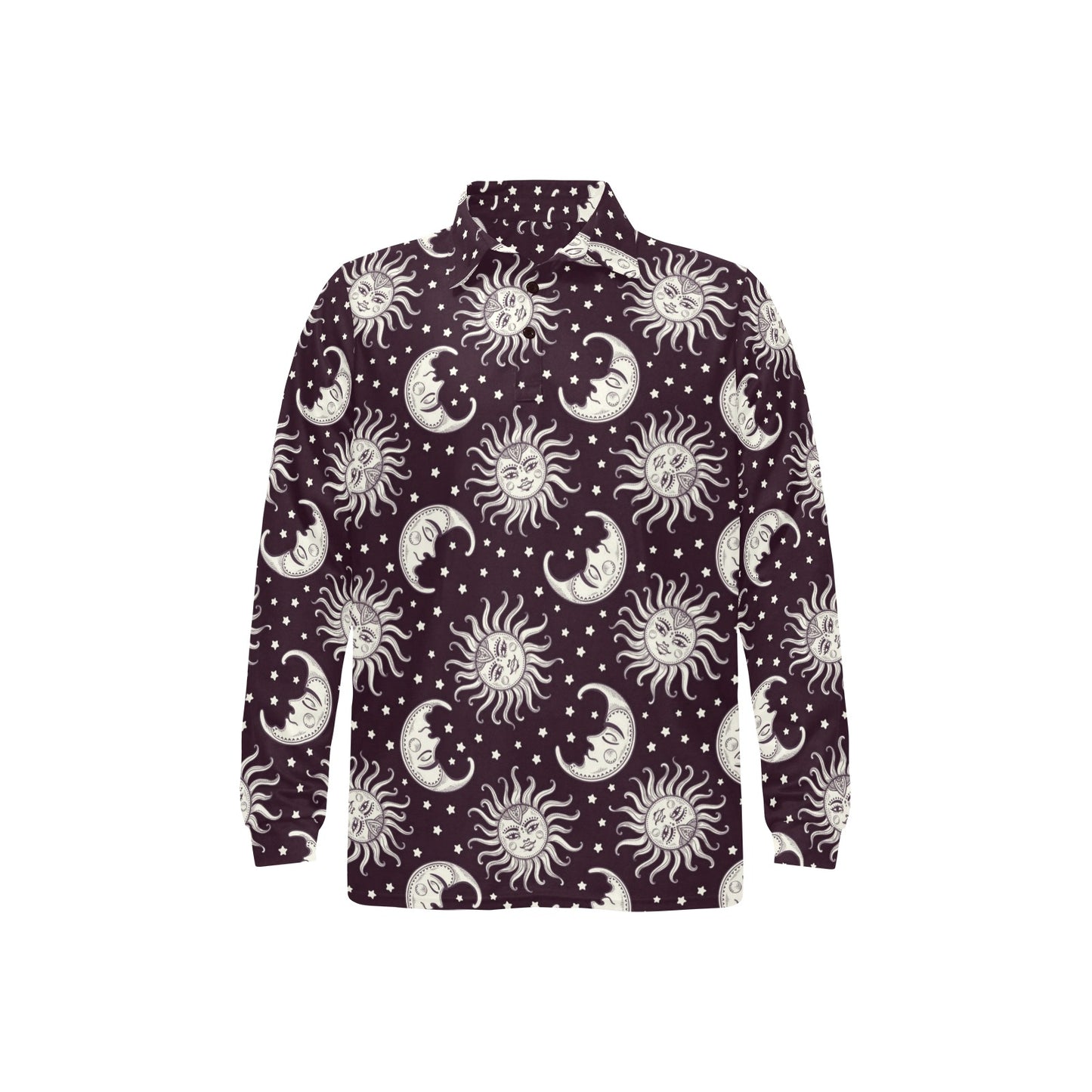 Sun Moon Face Long Sleeve Polo Shirt For Men's