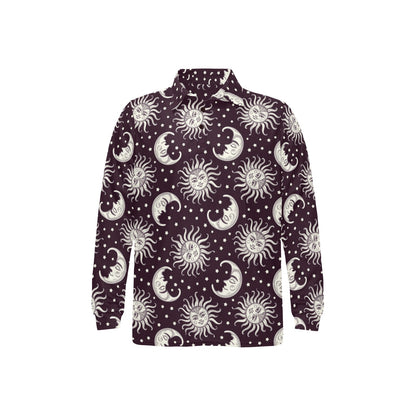 Sun Moon Face Long Sleeve Polo Shirt For Men's