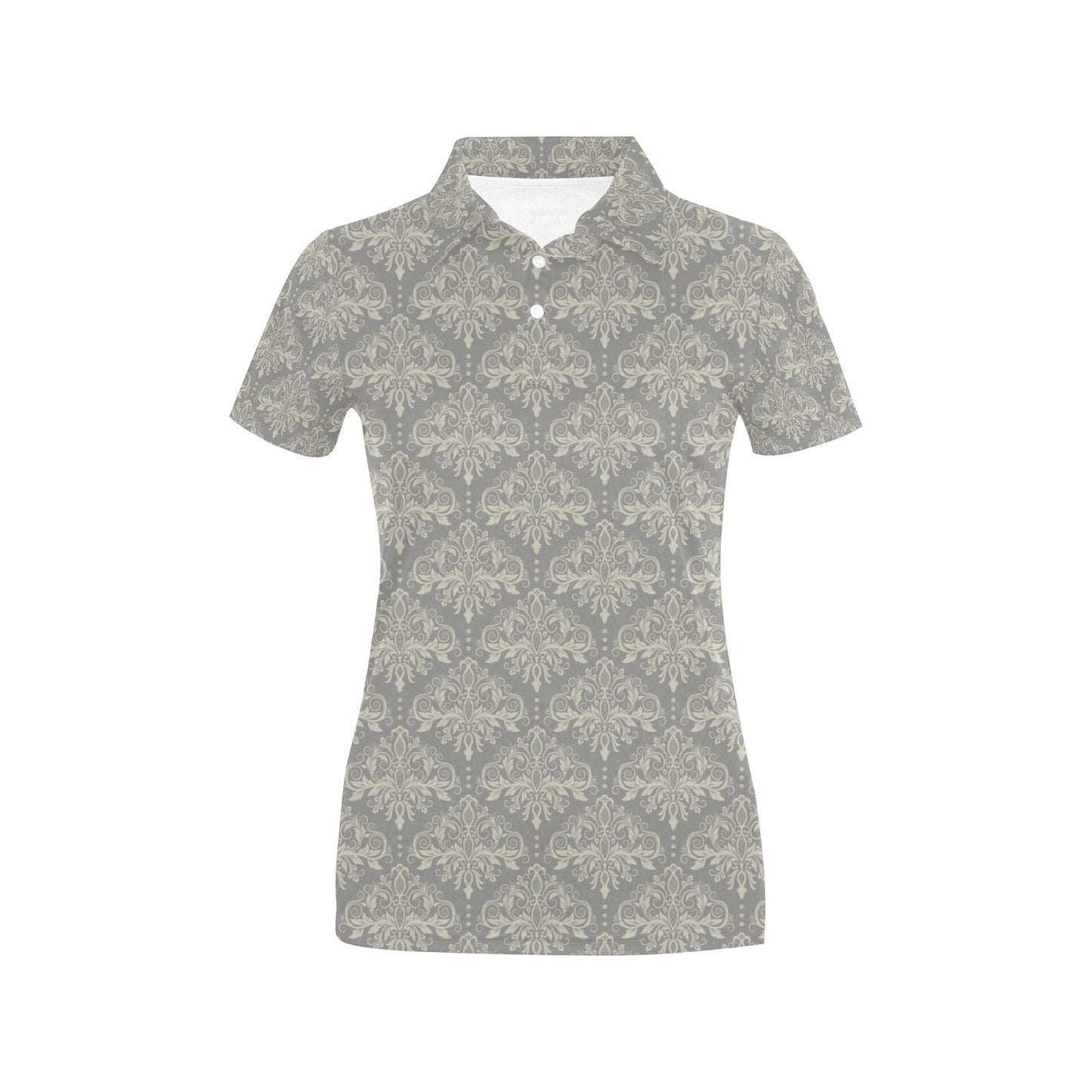 Damask Grey Elegant Print Pattern Women's Polo Shirt