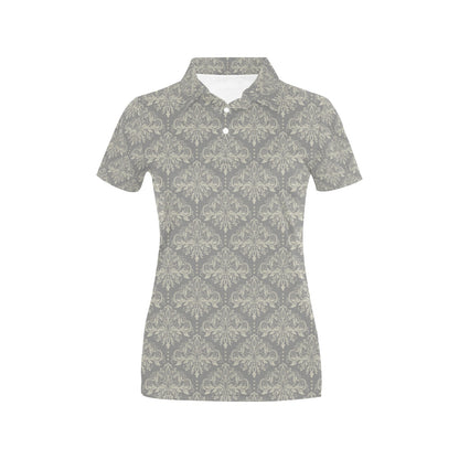 Damask Grey Elegant Print Pattern Women's Polo Shirt