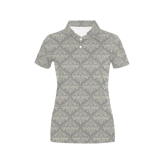 Damask Grey Elegant Print Pattern Women's Polo Shirt