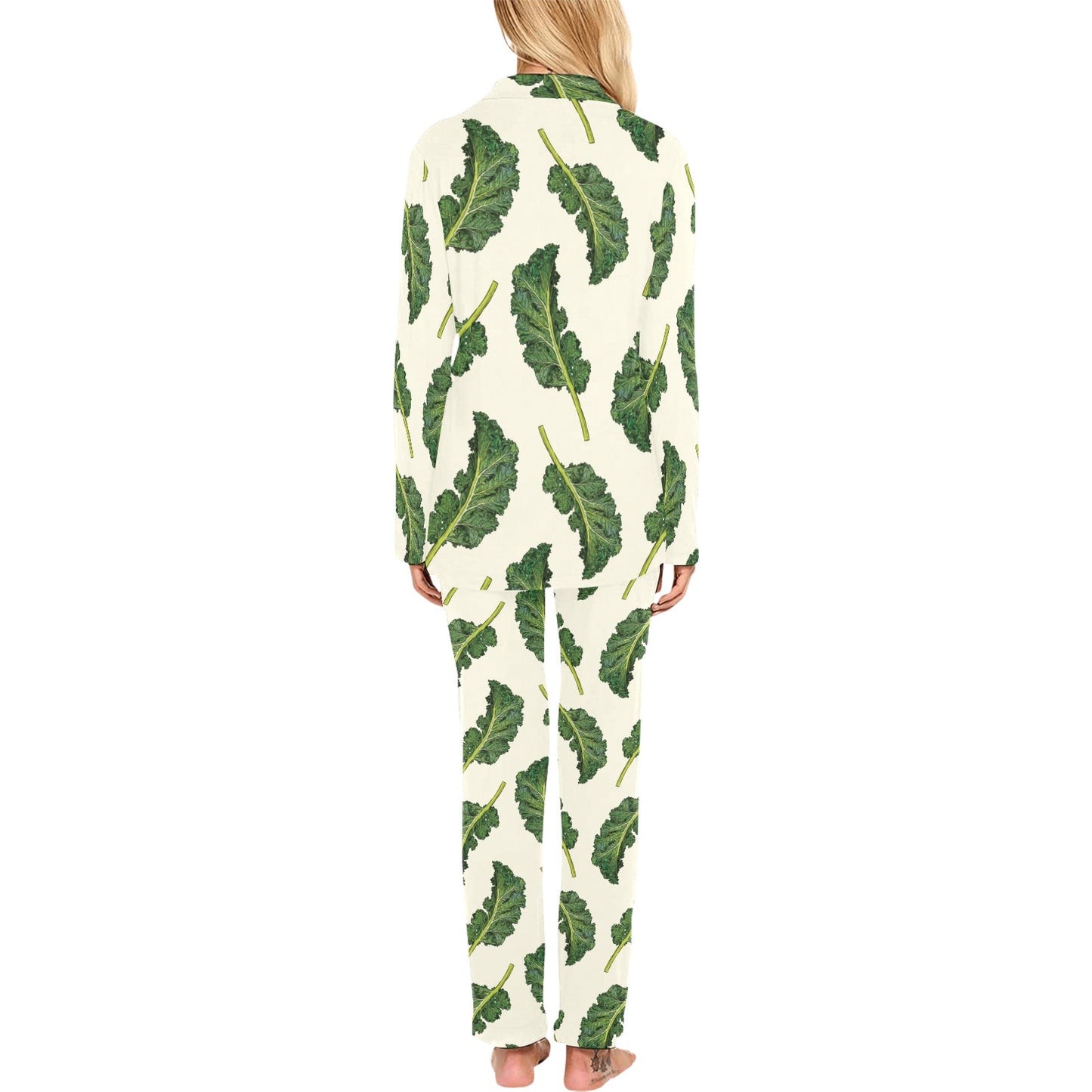Kale Pattern Print Design 03 Women's Long Pajama Set