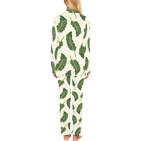 Kale Pattern Print Design 03 Women's Long Pajama Set