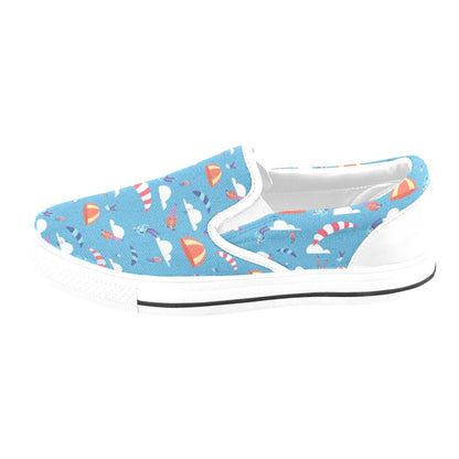 Skydiver Print Design LKS306 White Slip Ons Canvas Women's Shoes