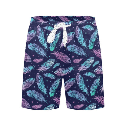 Feather Aztec Design Print Men's Swim Trunks Beach Shorts