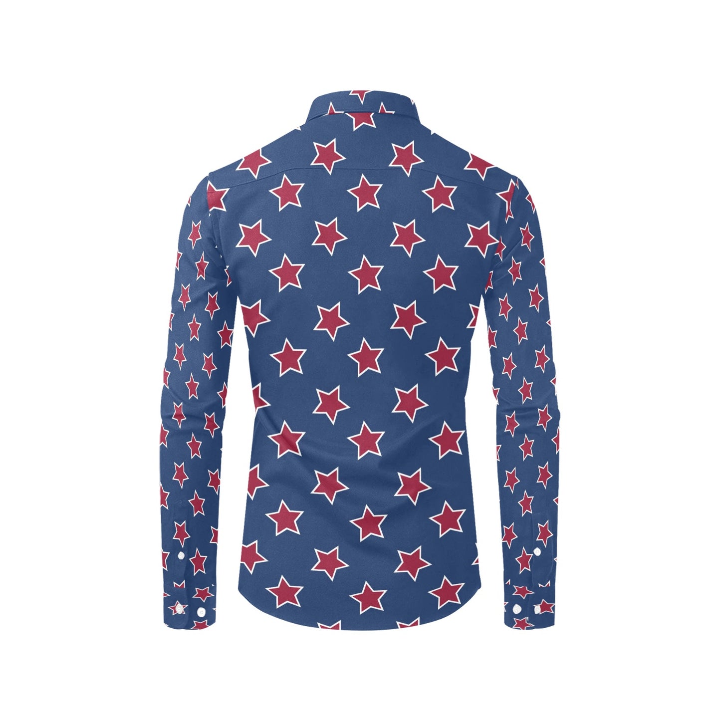 Star Red Blue Print Design LKS301 Men's Long Sleeve Dress Shirt