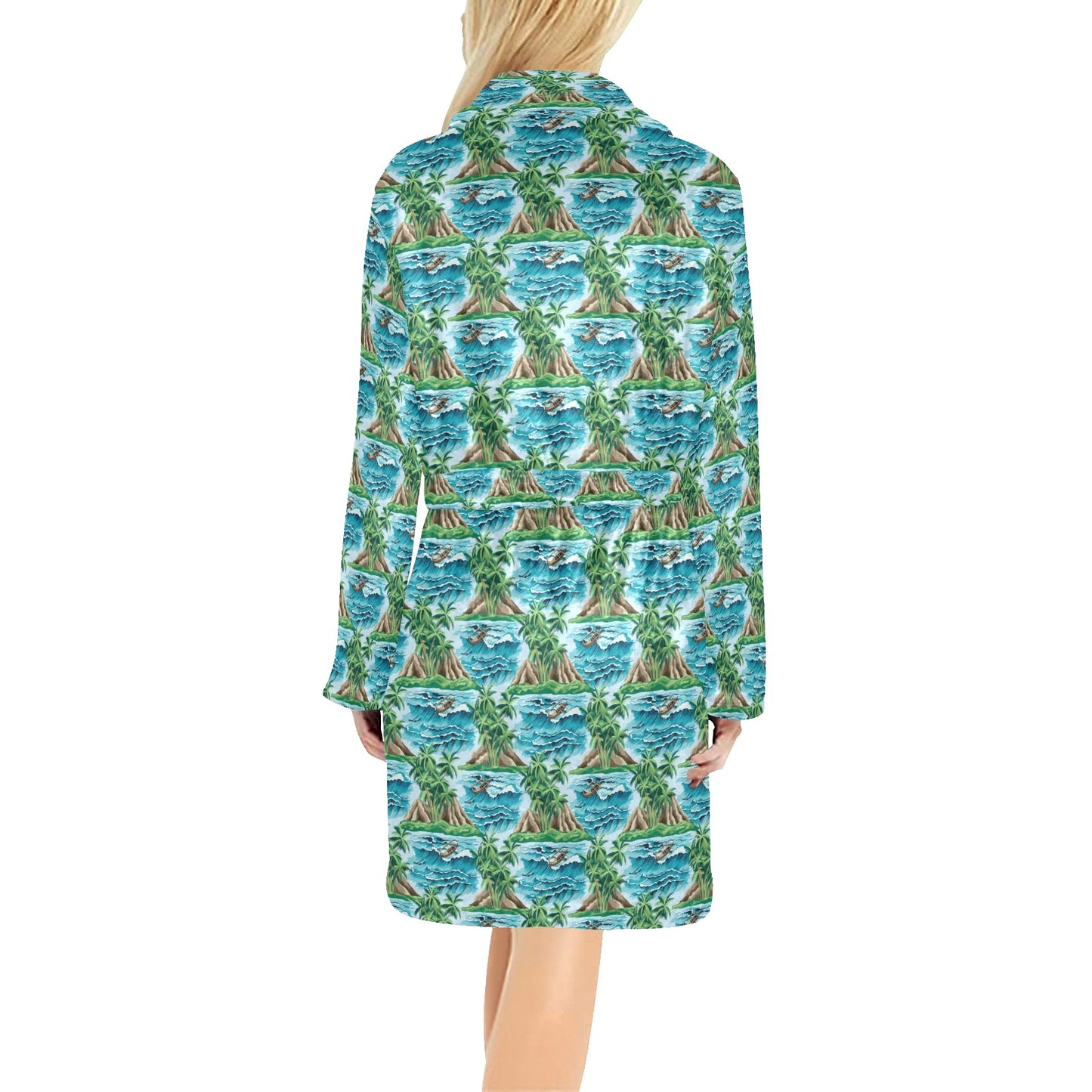 Palm Tree Hawaiian Themed Design Print Women's Fleece Robe