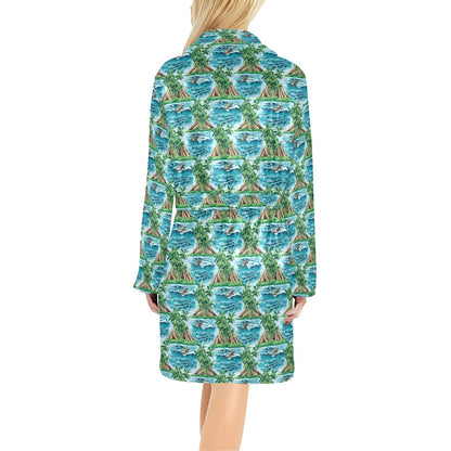 Palm Tree Hawaiian Themed Design Print Women's Fleece Robe
