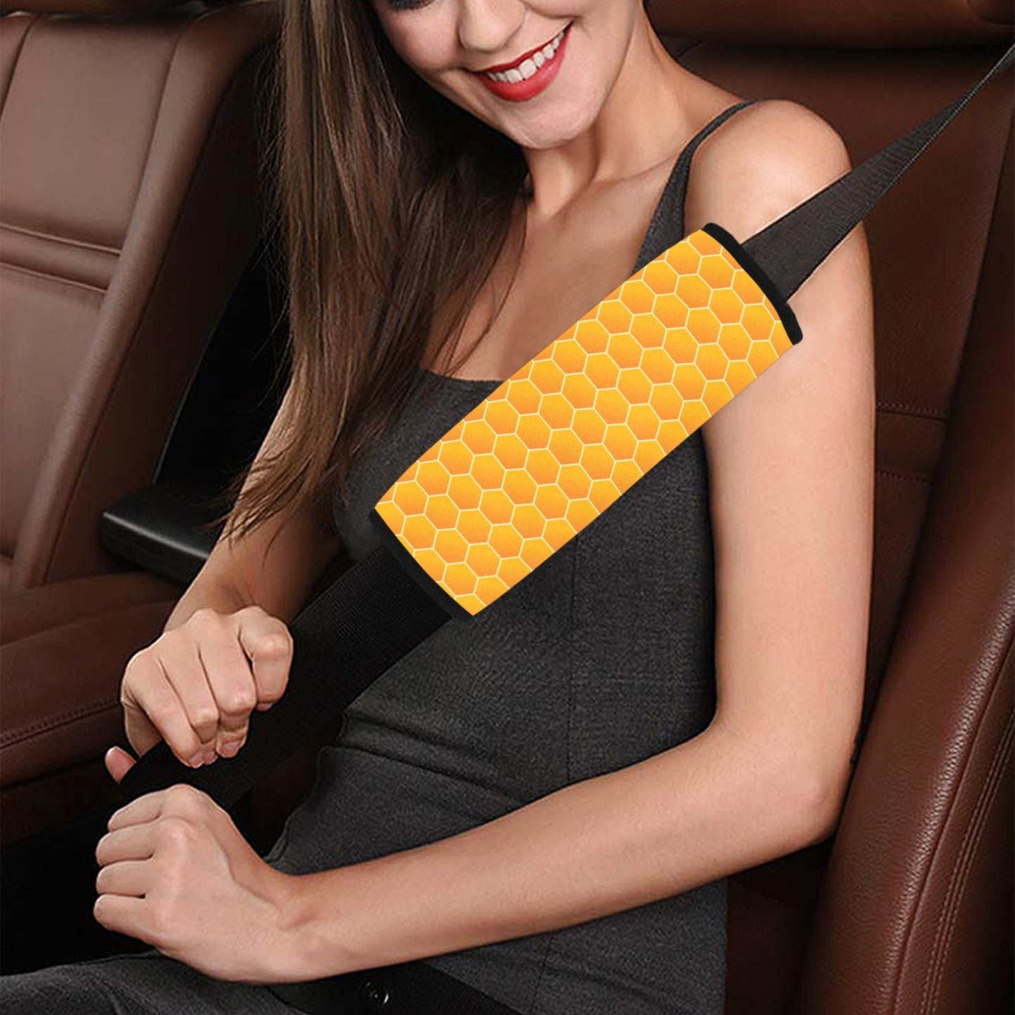 Honey Bee Honeycomb Print Design LKS3011 Car Seat Belt Cover