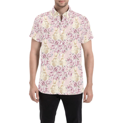 Rabbit Print Design LKS403 Men Short Sleeve Button Up Shirt
