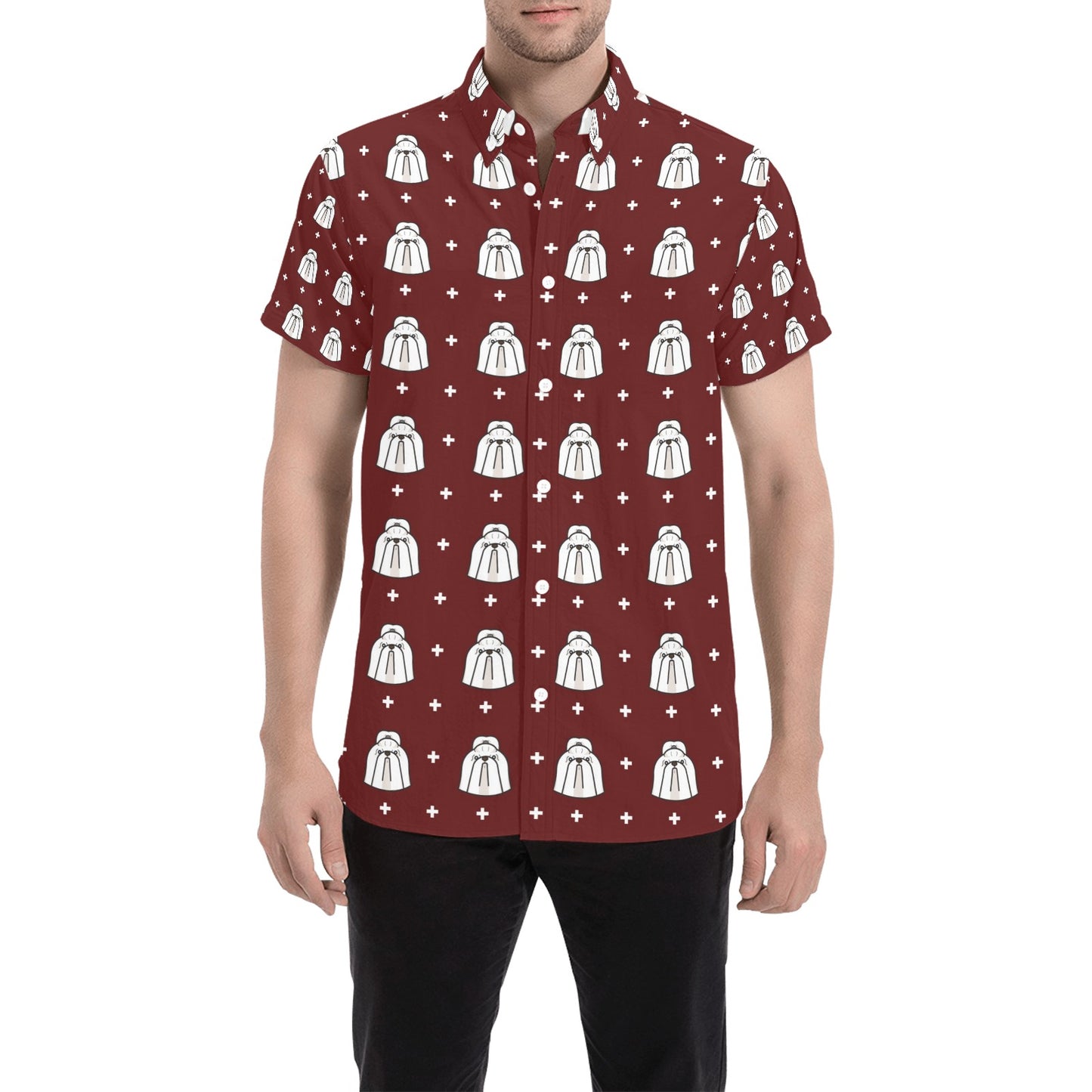 Shih Tzu Print Design LKS301 Men Short Sleeve Button Up Shirt