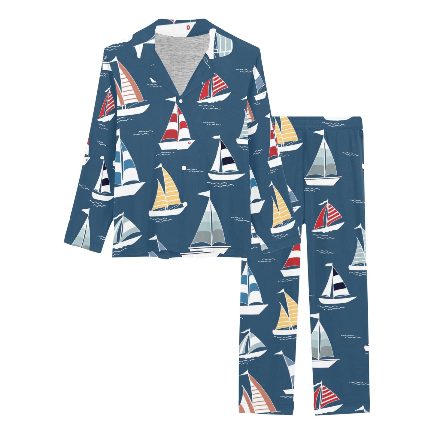 Sailing Ships Pattern Print Design A04 Women's Long Pajama Set