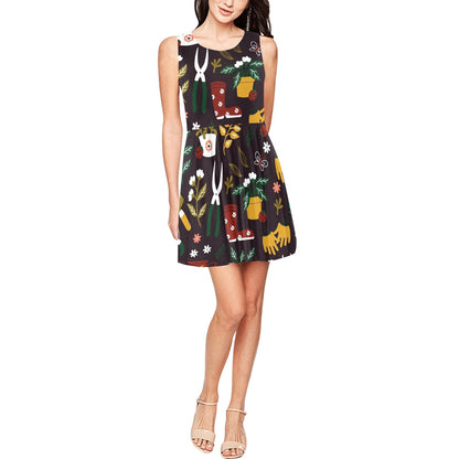 Gardening Pattern Print Design G05 Sleeveless Dress