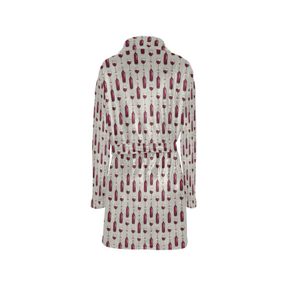 Wine Bottle Pattern Print Women's Fleece Robe