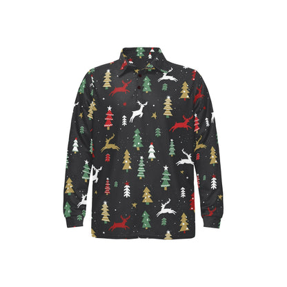Christmas Tree Deer Style Pattern Print Design 03 Long Sleeve Polo Shirt For Men's