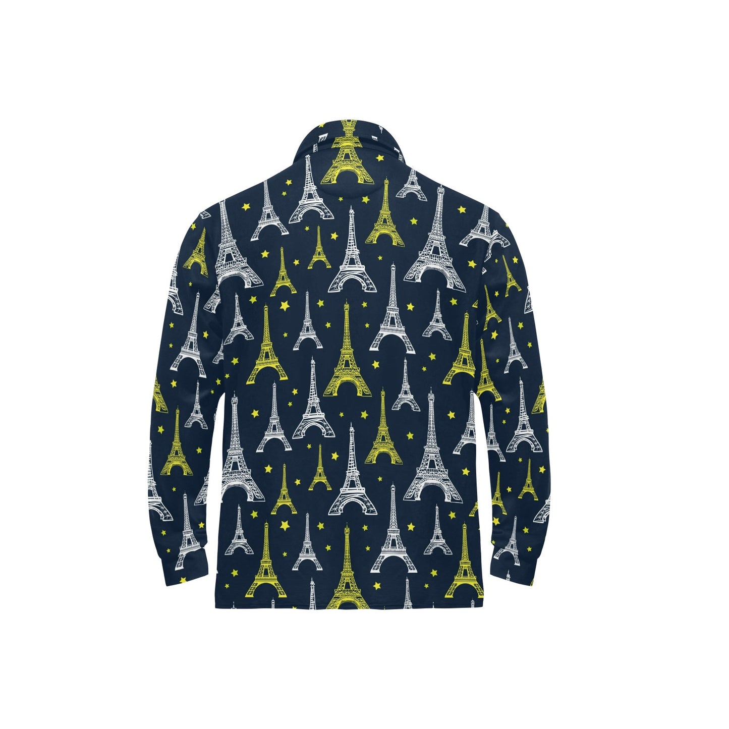 Eiffel Tower Star Print Long Sleeve Polo Shirt For Men's