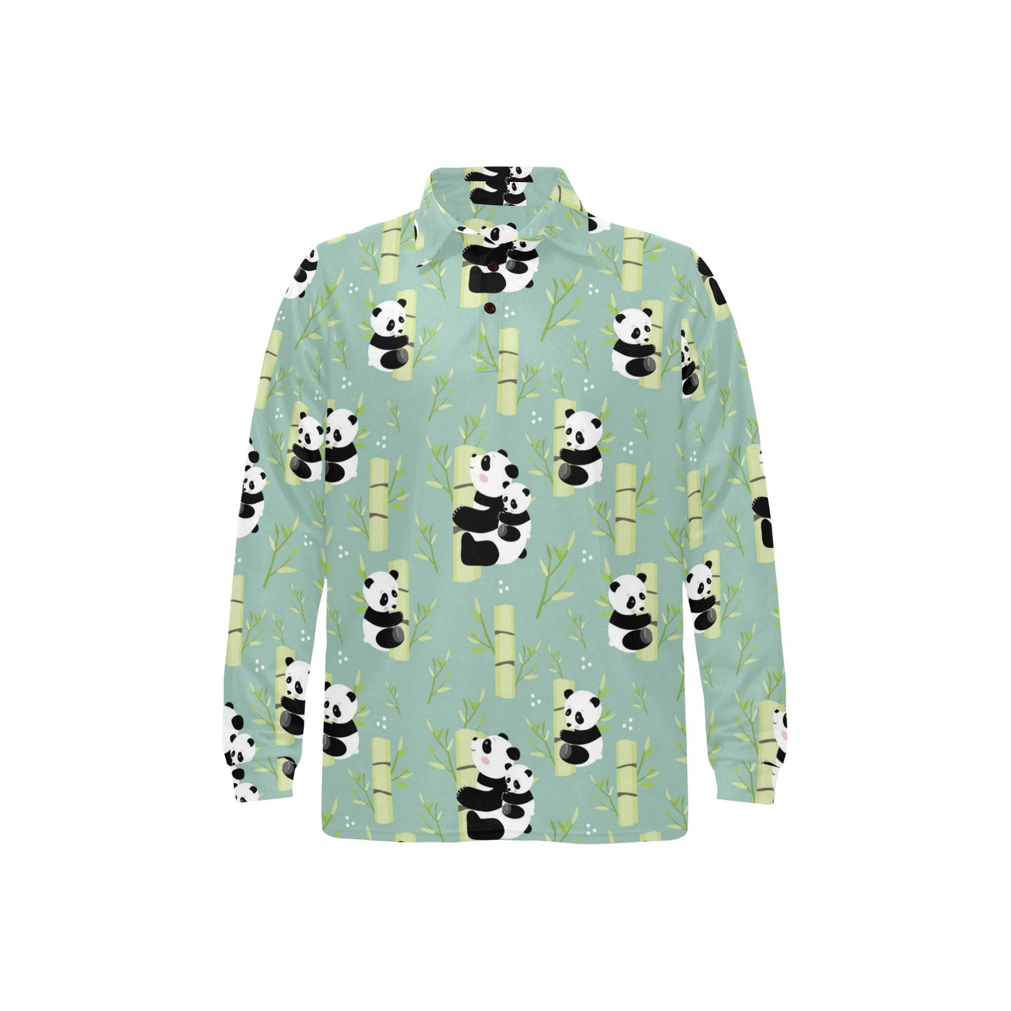 Panda Pattern Print Design A03 Long Sleeve Polo Shirt For Men's
