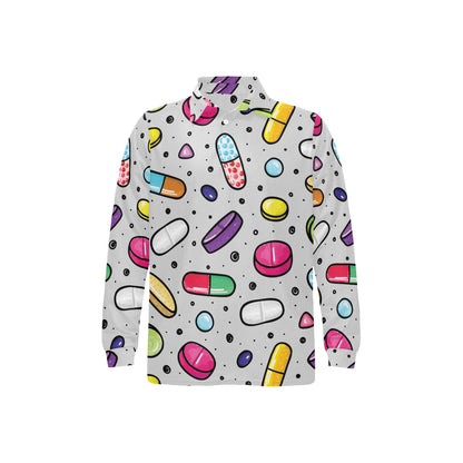 Pill Pattern Print Design A04 Long Sleeve Polo Shirt For Men's