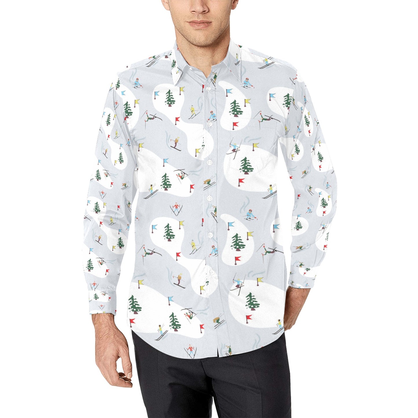 Ski Print Design LKS305 Men's Long Sleeve Dress Shirt