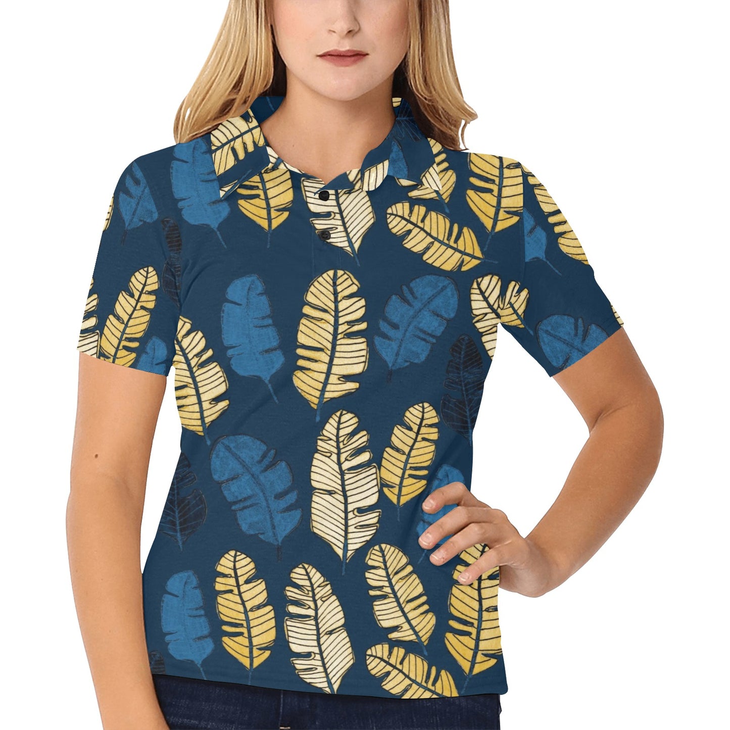 Banana Leaf Pattern Print Design BL09 Women's Polo Shirt