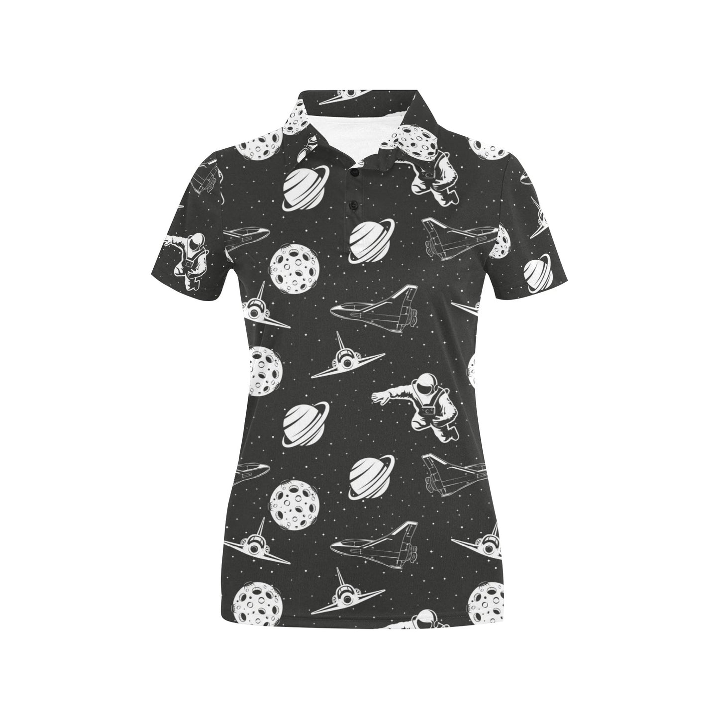 Space Astronauts Print Women's Polo Shirt