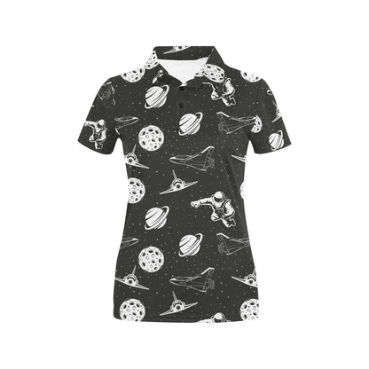 Space Astronauts Print Women's Polo Shirt