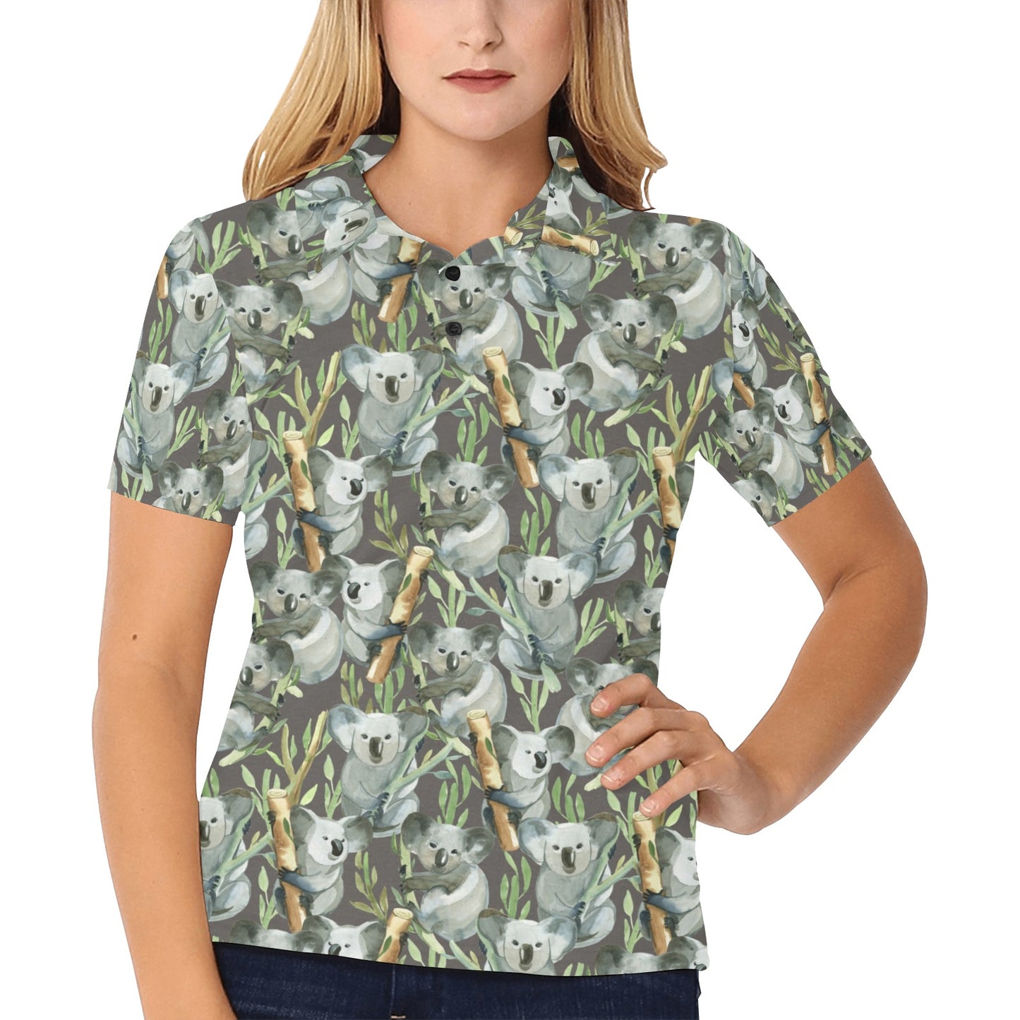 Koala Pattern Design Print Women's Polo Shirt