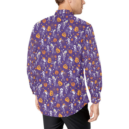 Skeleton Halloween Dance Print Design LKS304 Men's Long Sleeve Dress Shirt