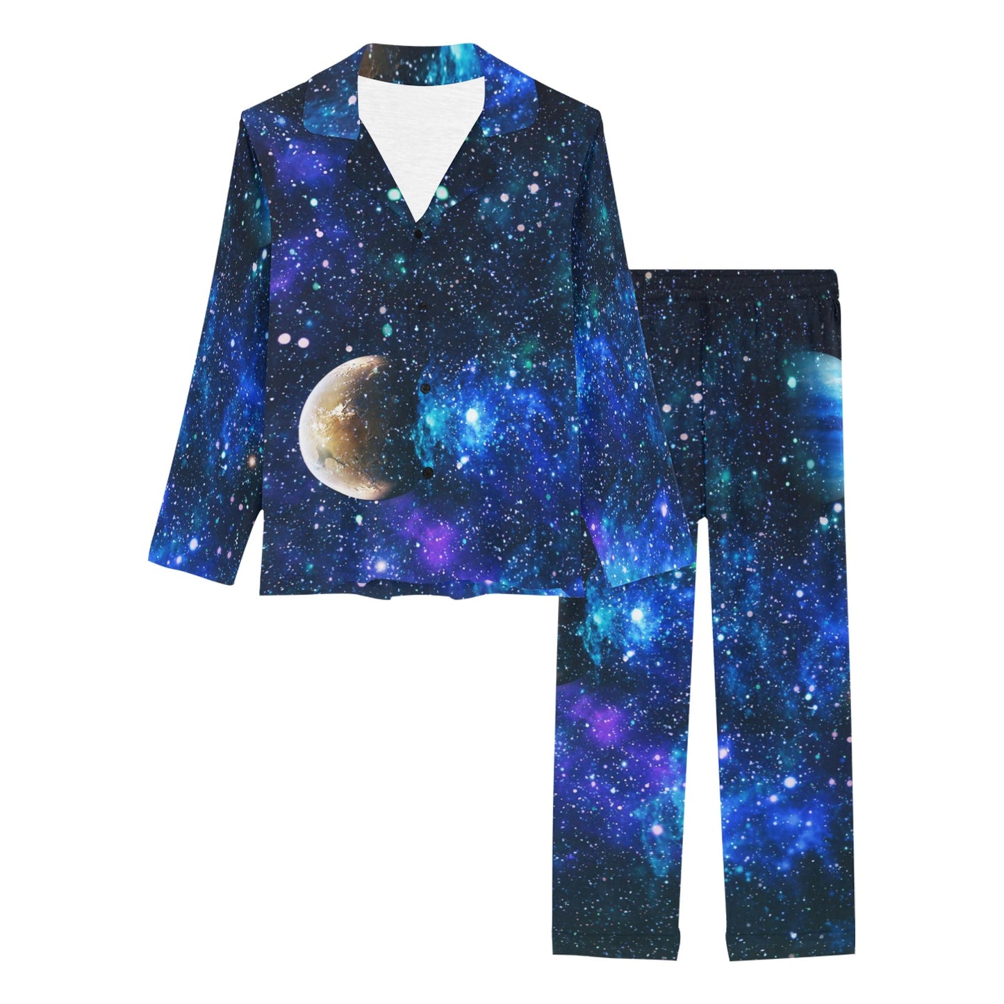Galaxy Stardust Planet Space Print Women's Long Pajama Set
