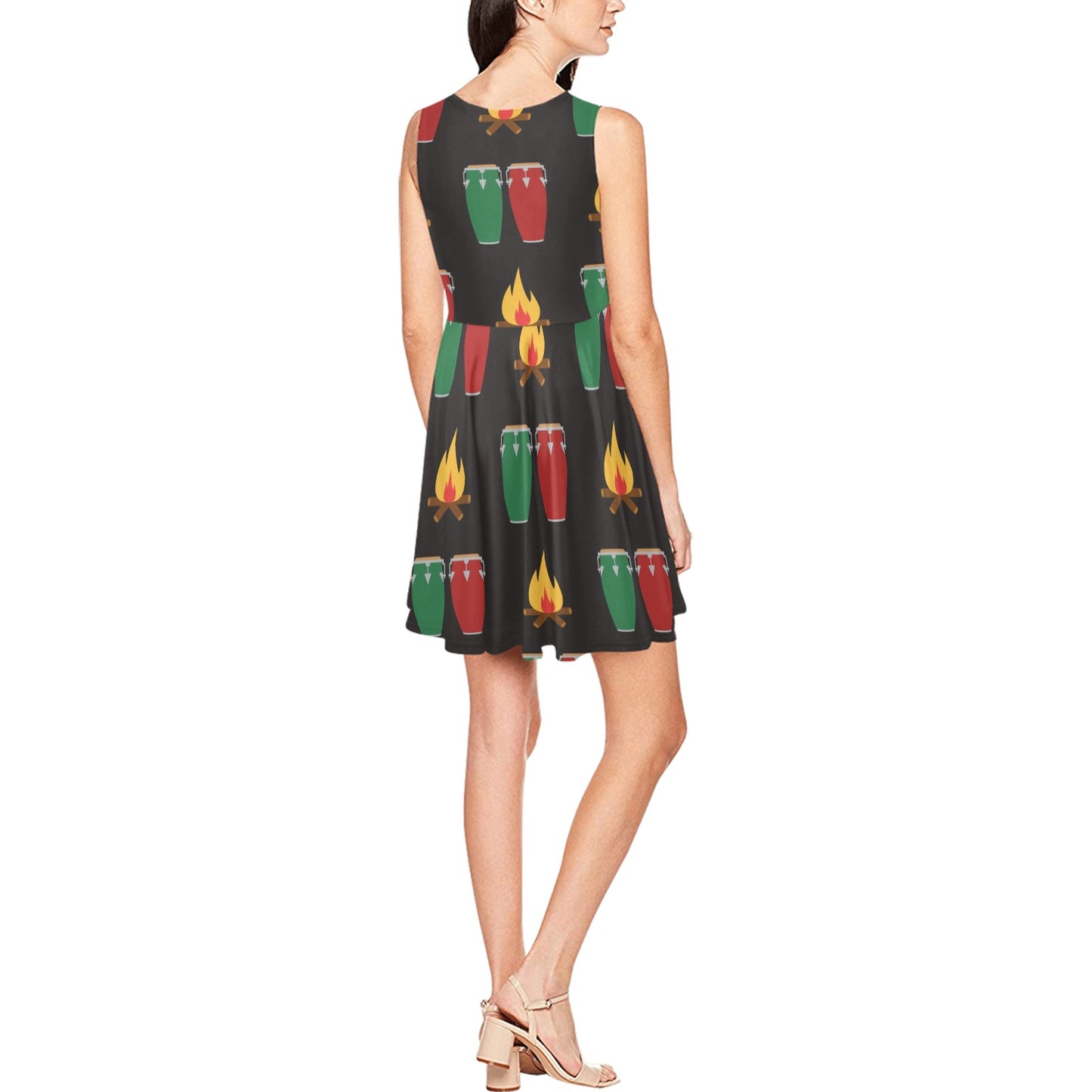 Conga Pattern Print Design 01 Sleeveless Dress