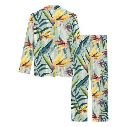 Tropical Flower Pattern Print Design TF022 Women's Long Pajama Set