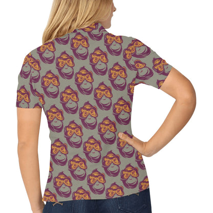 Chimpanzee Pattern Print Design 02 Women's Polo Shirt