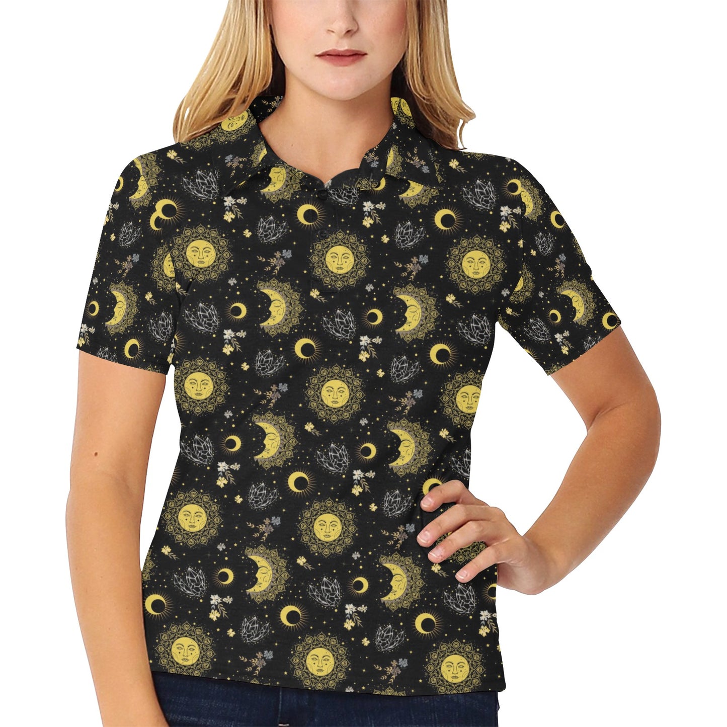 Sun Moon Print Design LKS301 Women's Polo Shirt