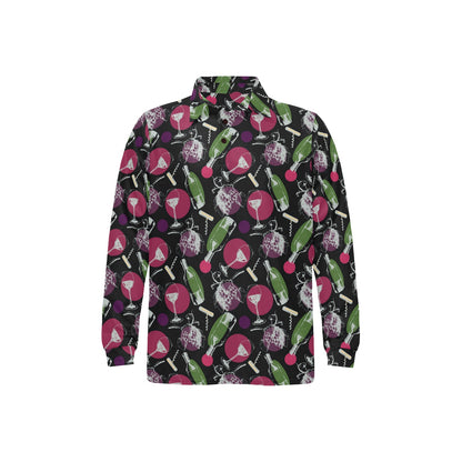 Wine Print Design LKS307 Long Sleeve Polo Shirt For Men's