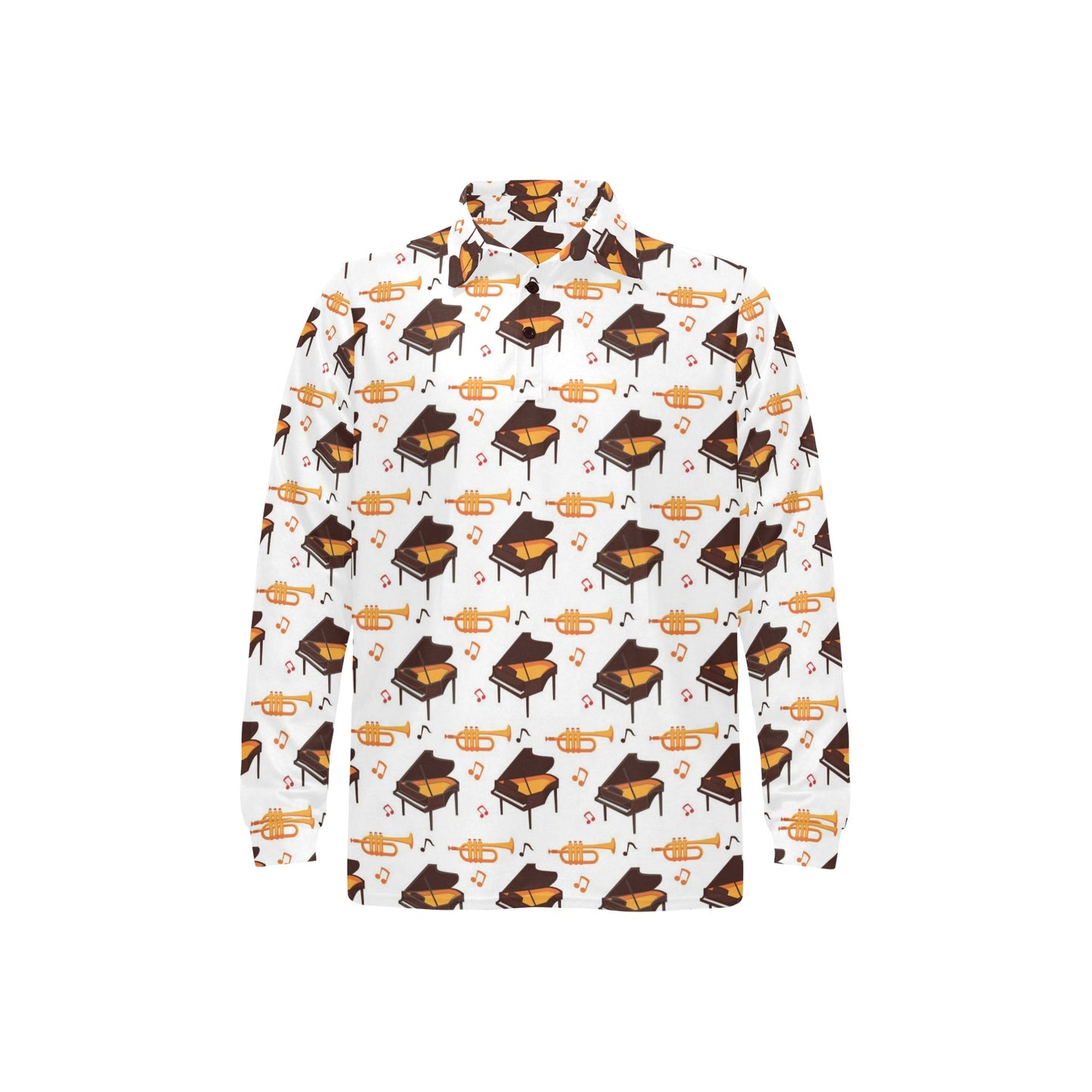 Piano Print Design LKS406 Long Sleeve Polo Shirt For Men's