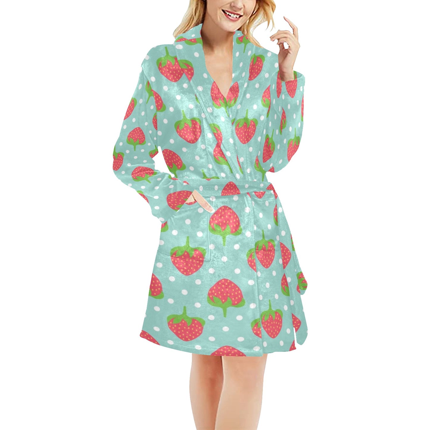 Strawberry Pattern Print Design SB06 Women's Fleece Robe