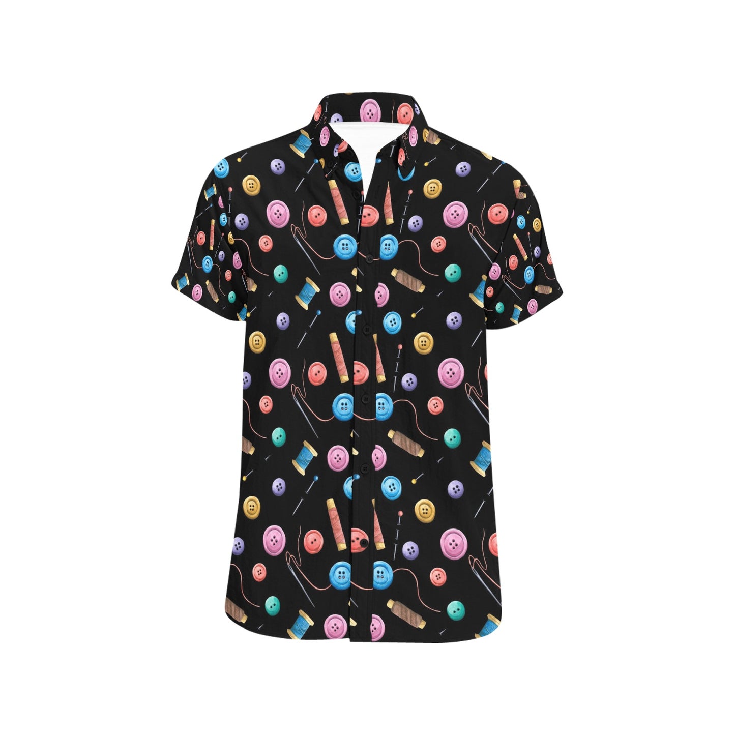 Sewing Print Design LKS309 Men Short Sleeve Button Up Shirt