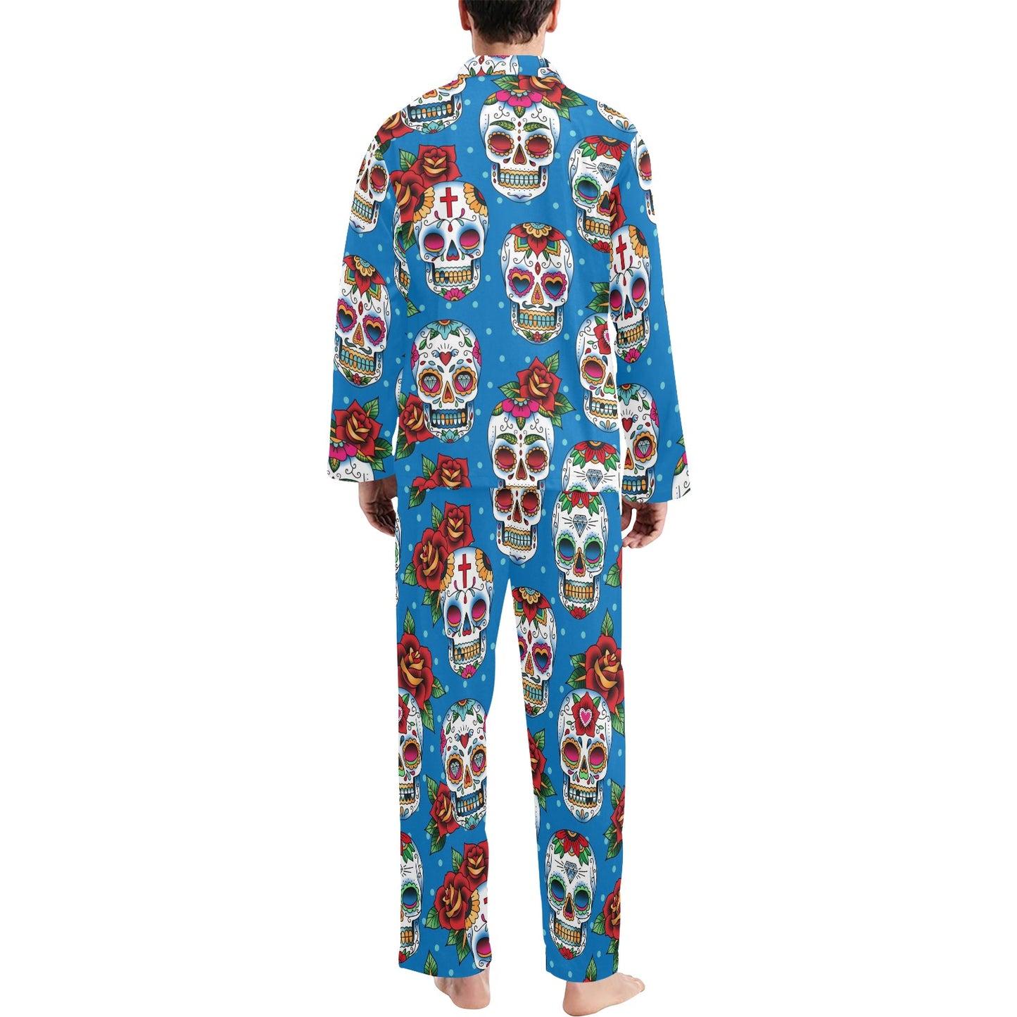 Sugar Skull Rose Pattern Men's Long Pajama Set