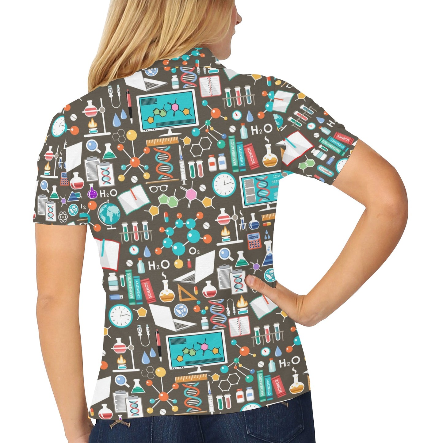 Science Print Design LKS303 Women's Polo Shirt