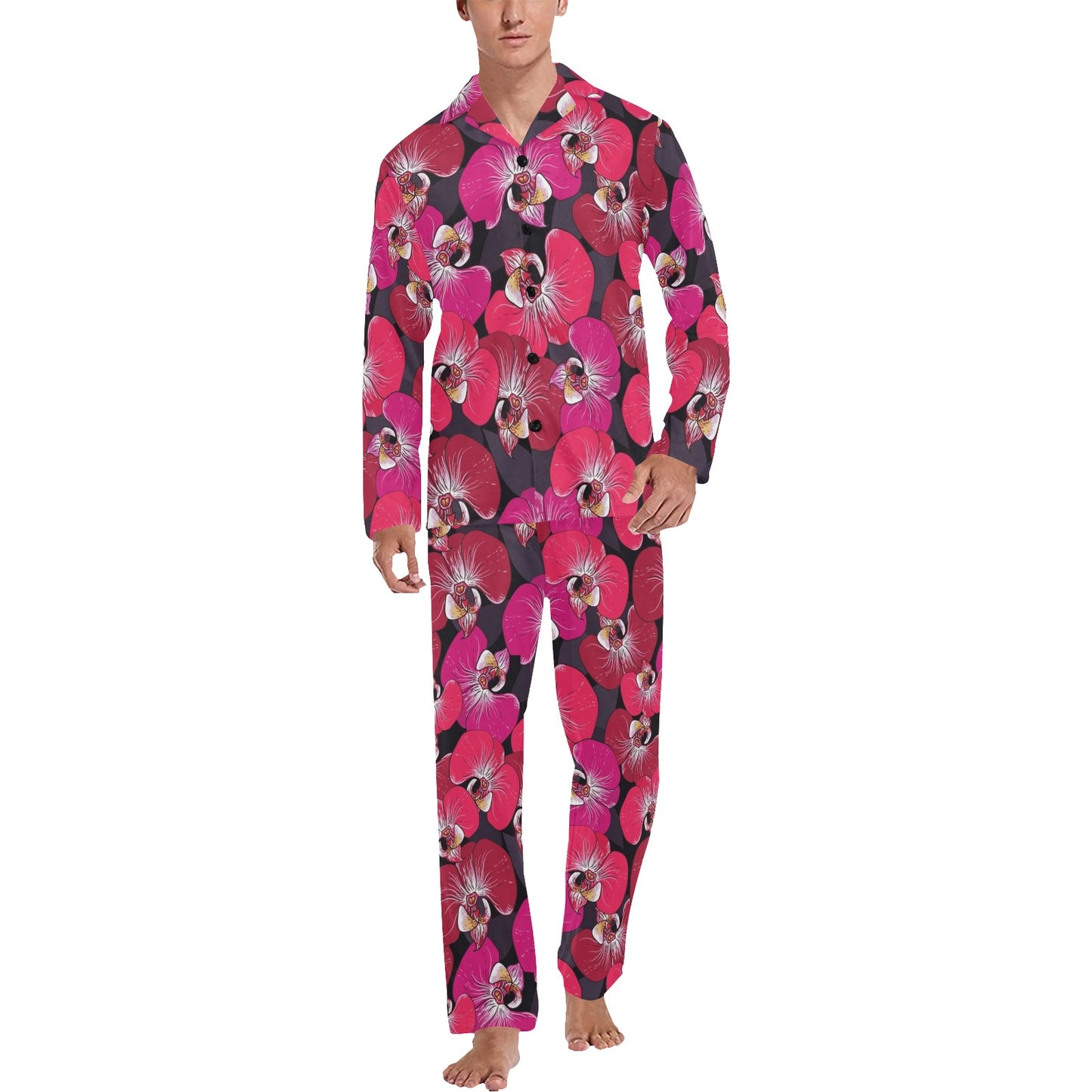 Orchid Red Pattern Print Design OR05 Men's Long Pajama Set