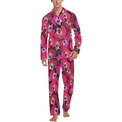 Orchid Red Pattern Print Design OR05 Men's Long Pajama Set