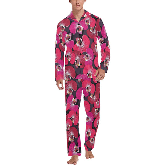 Orchid Red Pattern Print Design OR05 Men's Long Pajama Set