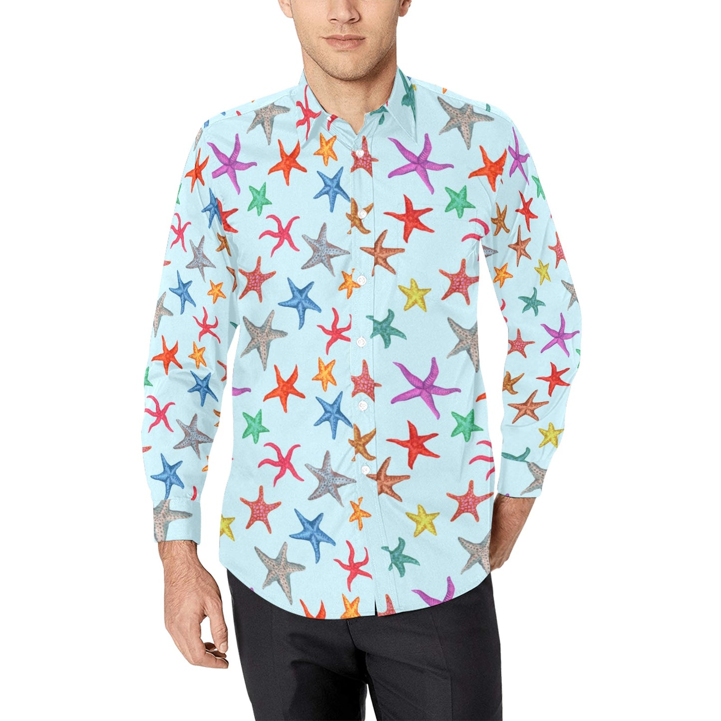 Starfish Print Design LKS402 Men's Long Sleeve Dress Shirt