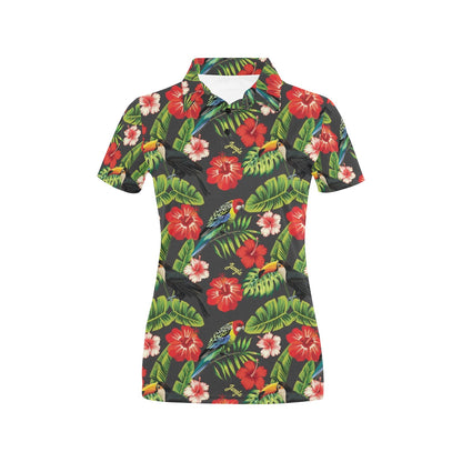 Tropical Flower Pattern Print Design TF04 Women's Polo Shirt